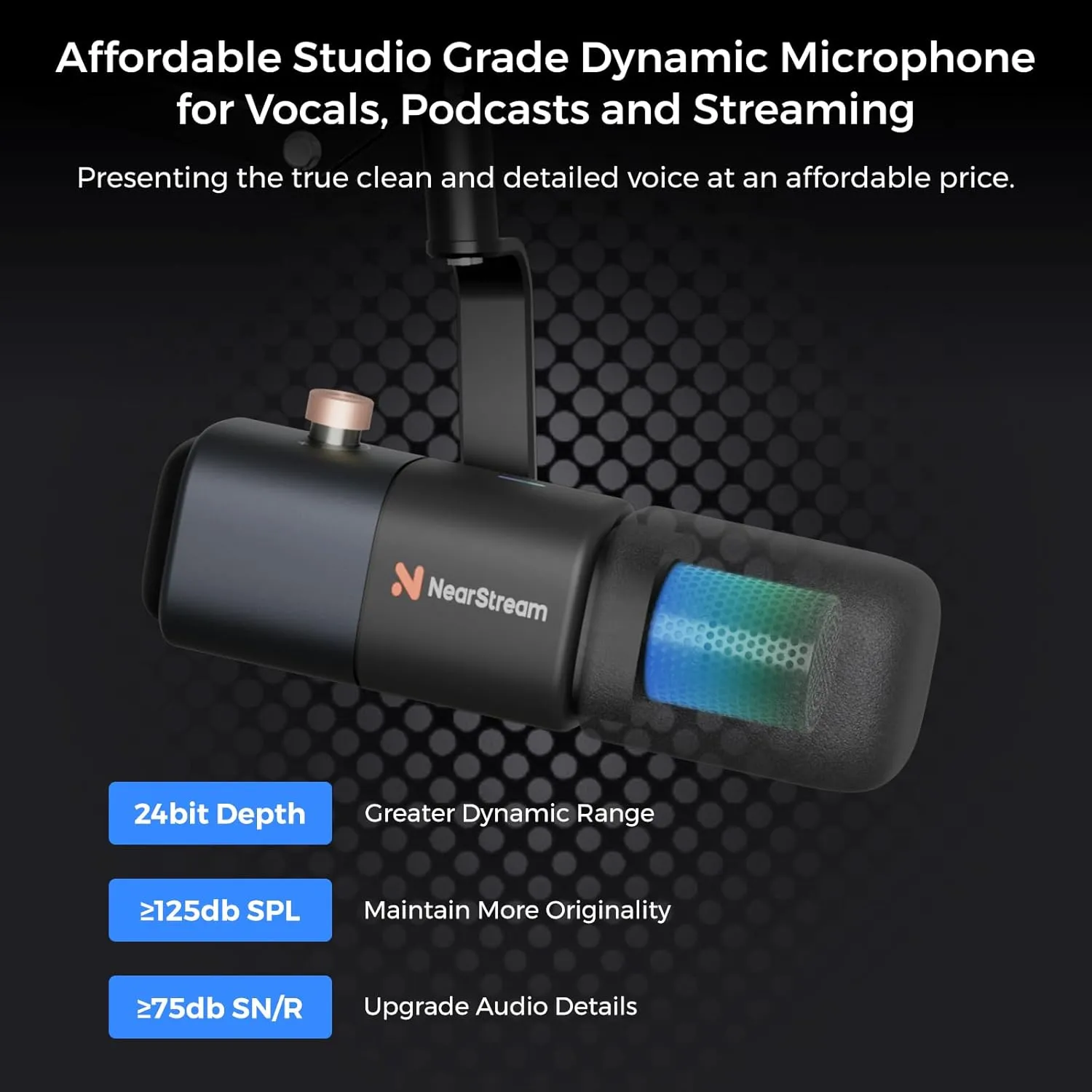 XLR/USB Podcast Microphone with Heavy Duty Boom Arm, Dynamic Microphone for PC/Audio Mixer/PS5/Gaming/Streaming, Studio Mic with Noise Canceling on/Off, Sound Monitor, Gain Knob (AM10X-P)