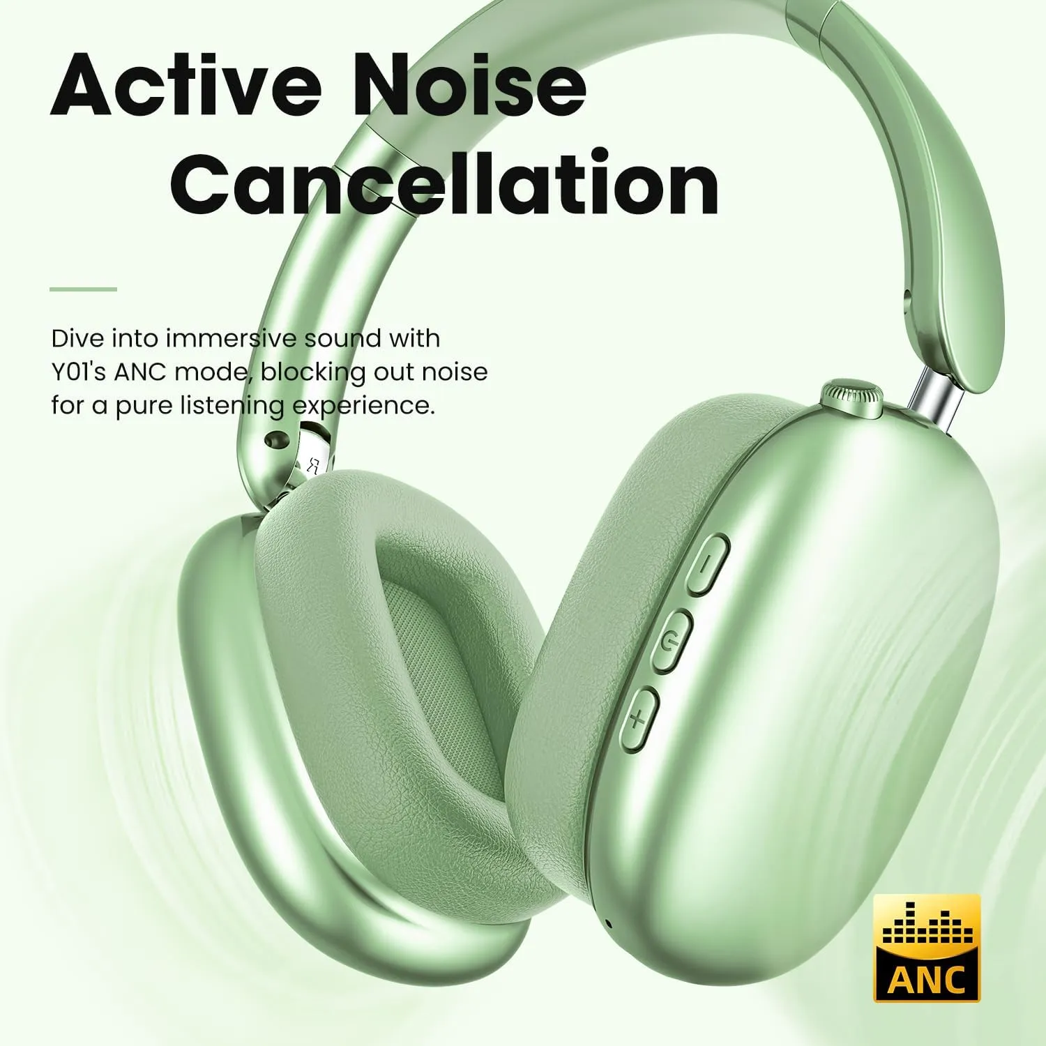 Y01 Wireless Over Ear Headphones, Noise Canceling Bluetooth 5.3 Headphones with Microphones,Hi-Res Audio,48H Playtime,Foldable,Breathable Soft Earpads for iOS/Android/Samsung/PC-Green