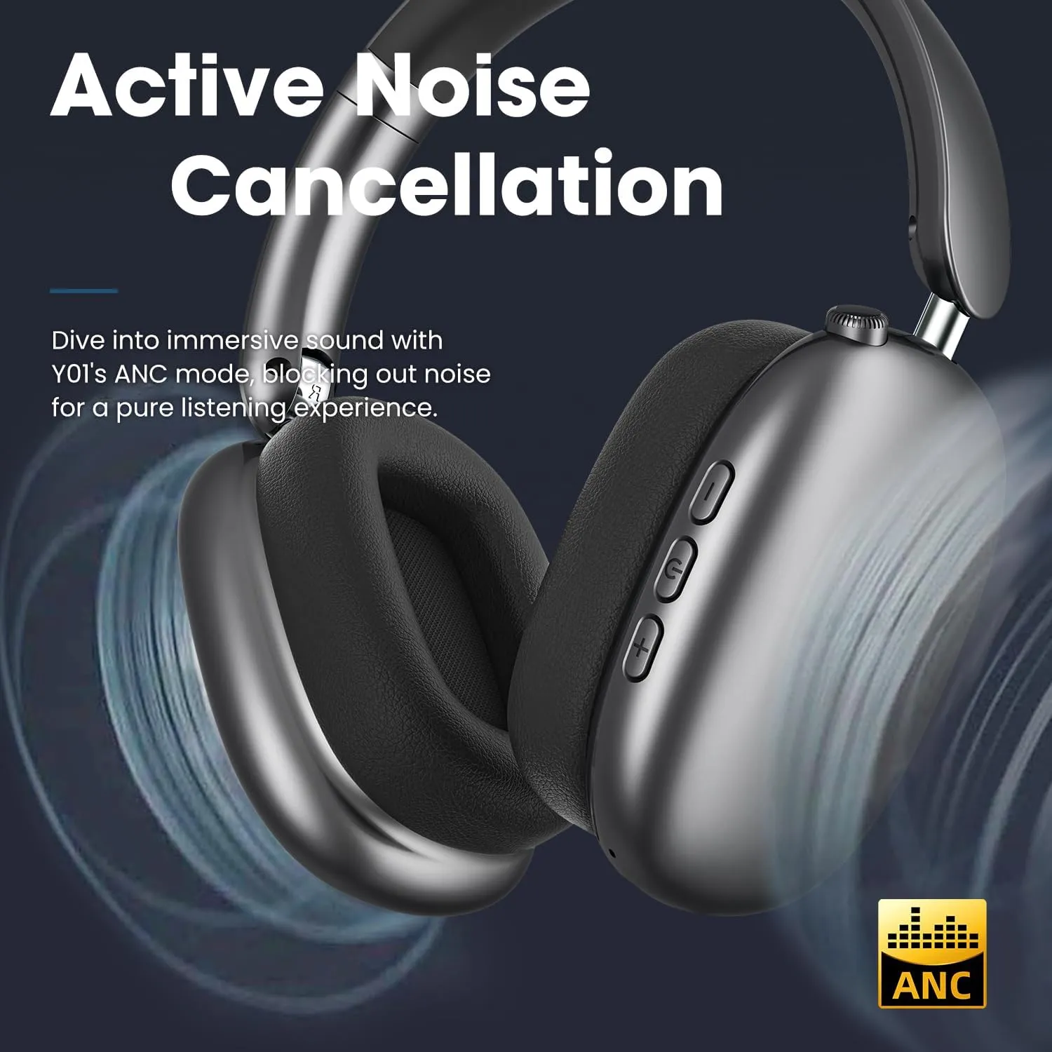 Y01 Wireless Over Ear Headphones, Noise Canceling Bluetooth 5.3 Headphones with Microphones,Hi-Res Audio,48H Playtime,Foldable,Breathable Soft Earpads for iOS/Android/Samsung/PC-Space Grey