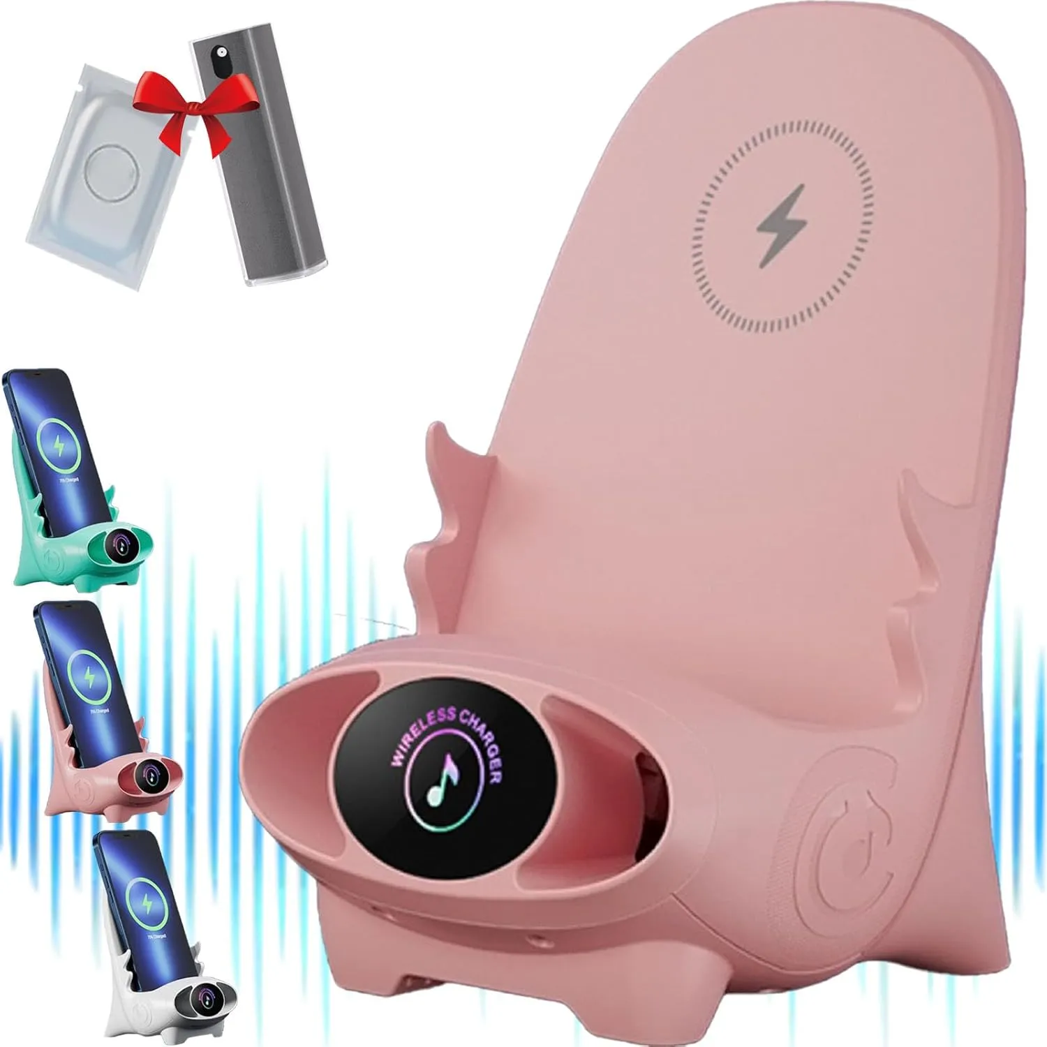 Yamajifactory Phone Holder Charger, 2024 Mini Chair Wireless Fast Charger Multifunctional Phone Holder, Portable Mini Chair Wireless Charger with Speaker and Incense, Adapts to All Phones (1pc-Pink)