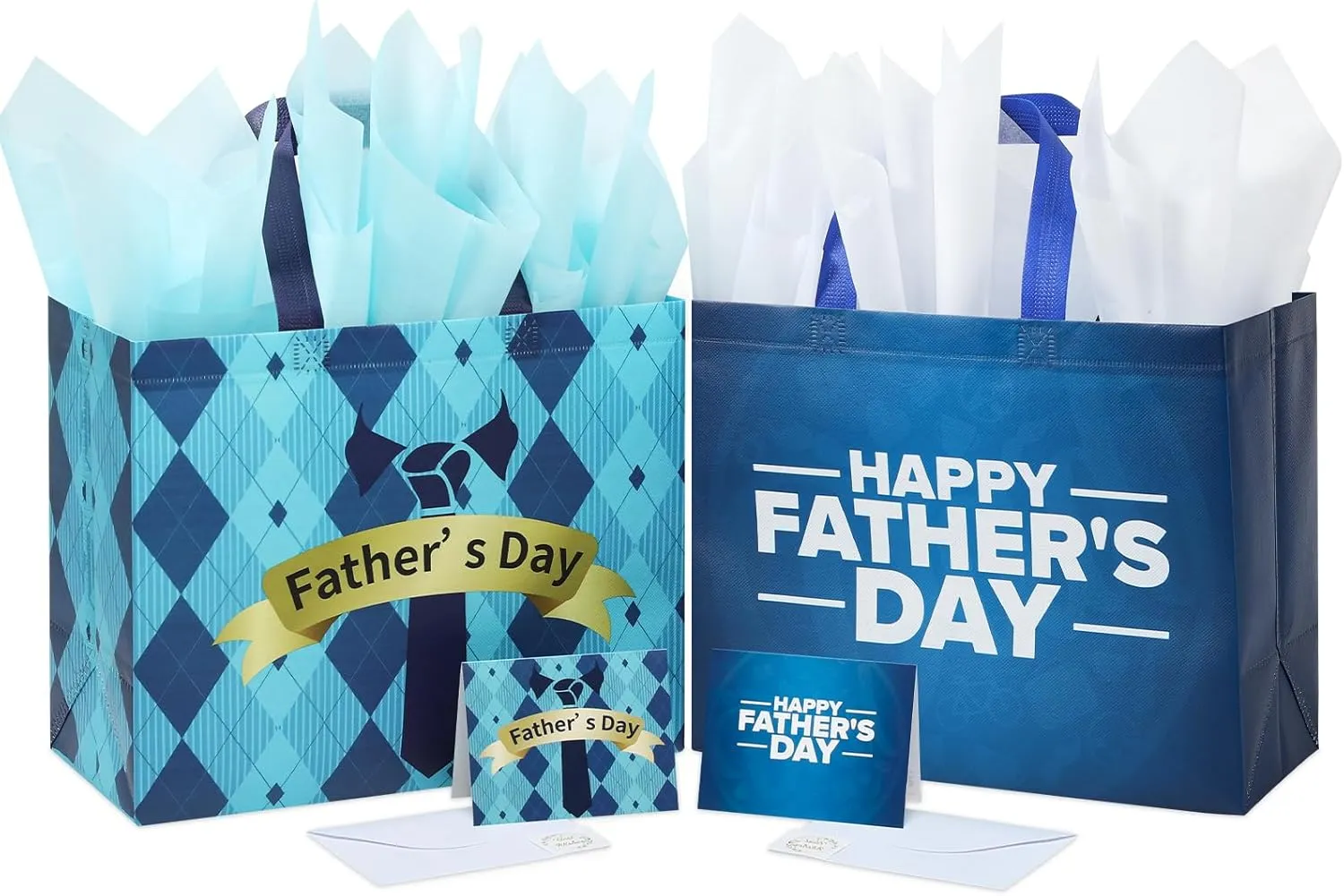 YANGTE 2 Pack 13" Fathers Day Gift Bags with Tissue Paper, Gift Bags Medium, Fathers Day Gift for Men Dad Father Grandpa, Happy Fathers Day Gift for Party Favor Supplies, 12.8"*10.2"*6.3"