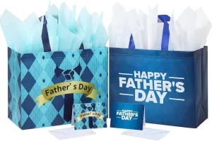 YANGTE 2 Pack 13" Fathers Day Gift Bags with Tissue Paper, Gift Bags Medium, Fathers Day Gift for Men Dad Father Grandpa, Happy Fathers Day Gift for Party Favor Supplies, 12.8"*10.2"*6.3"