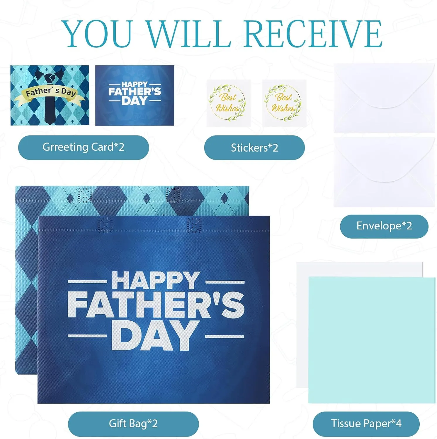 YANGTE 2 Pack 13" Fathers Day Gift Bags with Tissue Paper, Gift Bags Medium, Fathers Day Gift for Men Dad Father Grandpa, Happy Fathers Day Gift for Party Favor Supplies, 12.8"*10.2"*6.3"