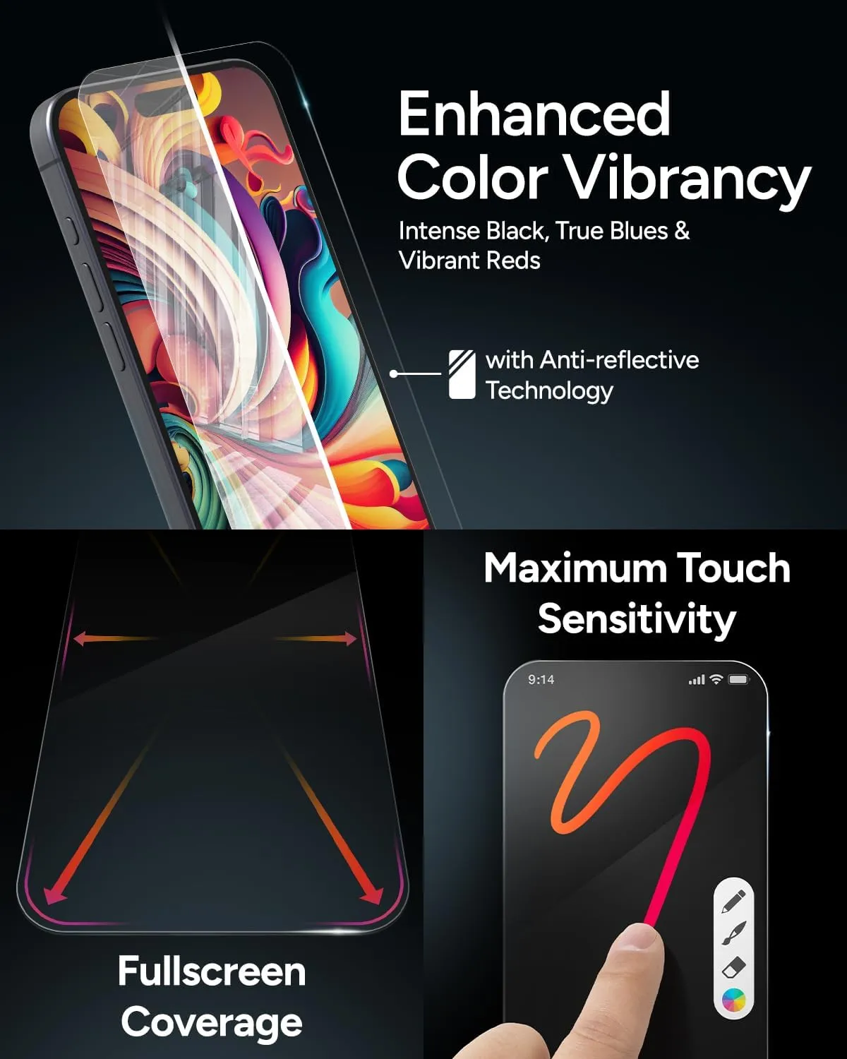 ZAGG XTR4 Screen Protector for iPhone 16/15-11x Stronger Tempered Glass, Blue Light Filtration, Anti-Reflective Technology, Graphene Reinforced, InvisibleShield, Easy Dust-Free Installation